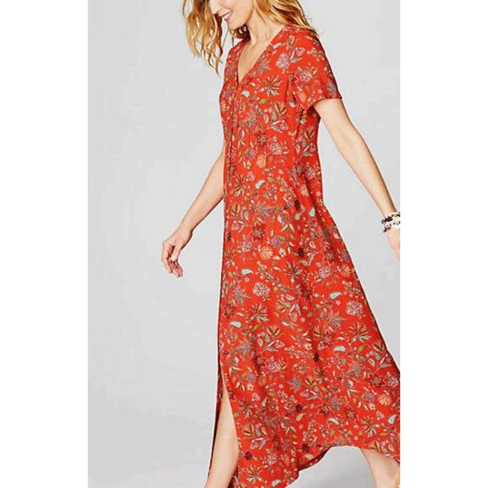 J. Jill Floral Red Button Down Midi Dress